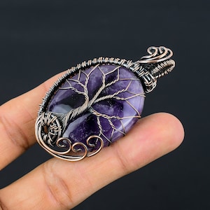 Tree of Life Amethyst Pendant Copper Wire Wrapped Pendant Amethyst Gemstone Pendant Copper Handmade Pendant Gift For Her Amethyst Jewelry zdjęcie 5