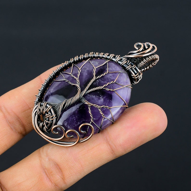 Tree of Life Amethyst Pendant Copper Wire Wrapped Pendant Amethyst Gemstone Pendant Copper Handmade Pendant Gift For Her Amethyst Jewelry zdjęcie 5