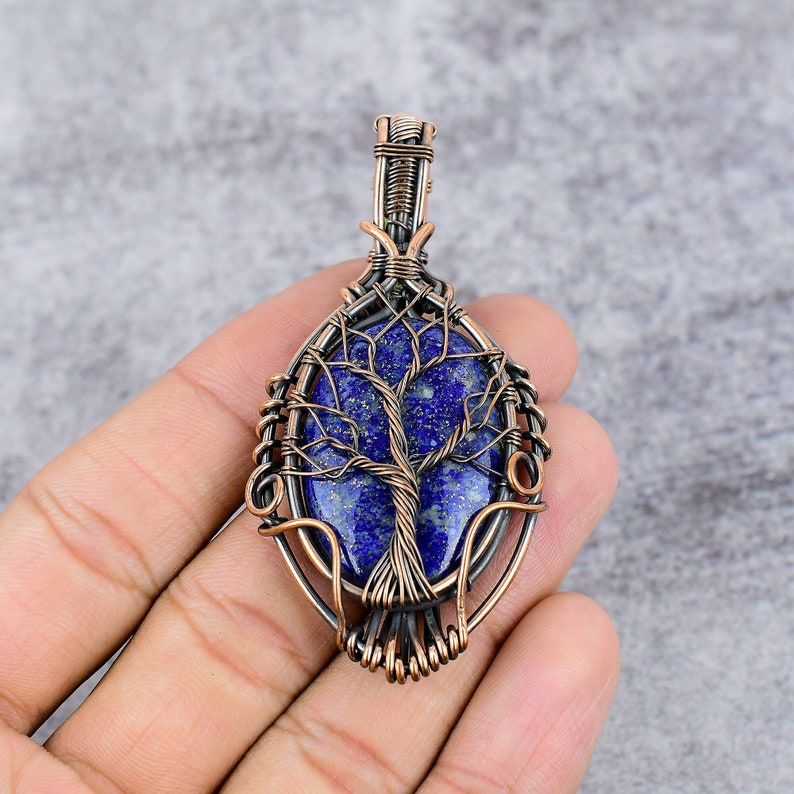 Tree of Life Lapis Lazuli Pendant Copper Wire Wrapped Pendant Lapis Lazuli Gemstone Pendant Jewelry Lapis Lazuli Jewelry Gift For Her Mother image 1