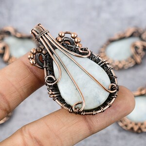 Rainbow Moonstone Copper Pendant Copper Wire Wrapped Gemstone Pendant Copper Jewelry Designer Pendant Gift For Her Moonstone Gift For Love image 6