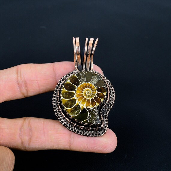 Rare Ammonite Fossil Pendant, Copper Wire Wrap Pendant, Natural  display picture 1
