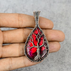 Tree Of Life Red Fire Labradorite Copper Pendant Copper Wire Wrapped Gemstone Pendant Copper Jewelry Designer Labradorite Pendant For Women