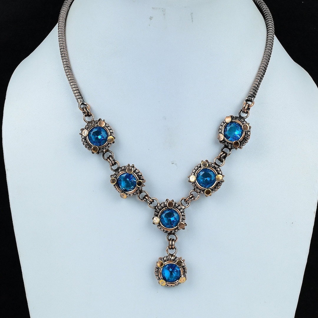 Copper Topaz Faceted Blue Topaz Necklace Copper Wire Wrap Designer Necklace Blue ...