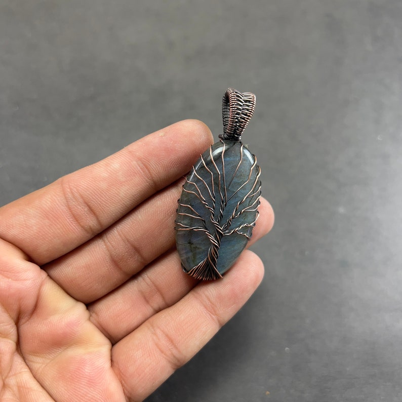 Tree Of Life Labradorite Copper Pendant Wire Wrapped Gemstone Copper Designer Pendant Gift For Her Labradorite Pendants For Necklaces Women image 6