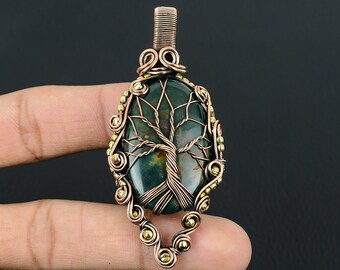 Bloodstone Tree of Life Gemstone Pendant Copper Wire Wrapped Pendant Handmade Jewelry Natural Gemstone Jewelry Gift For Her Gift For Wife