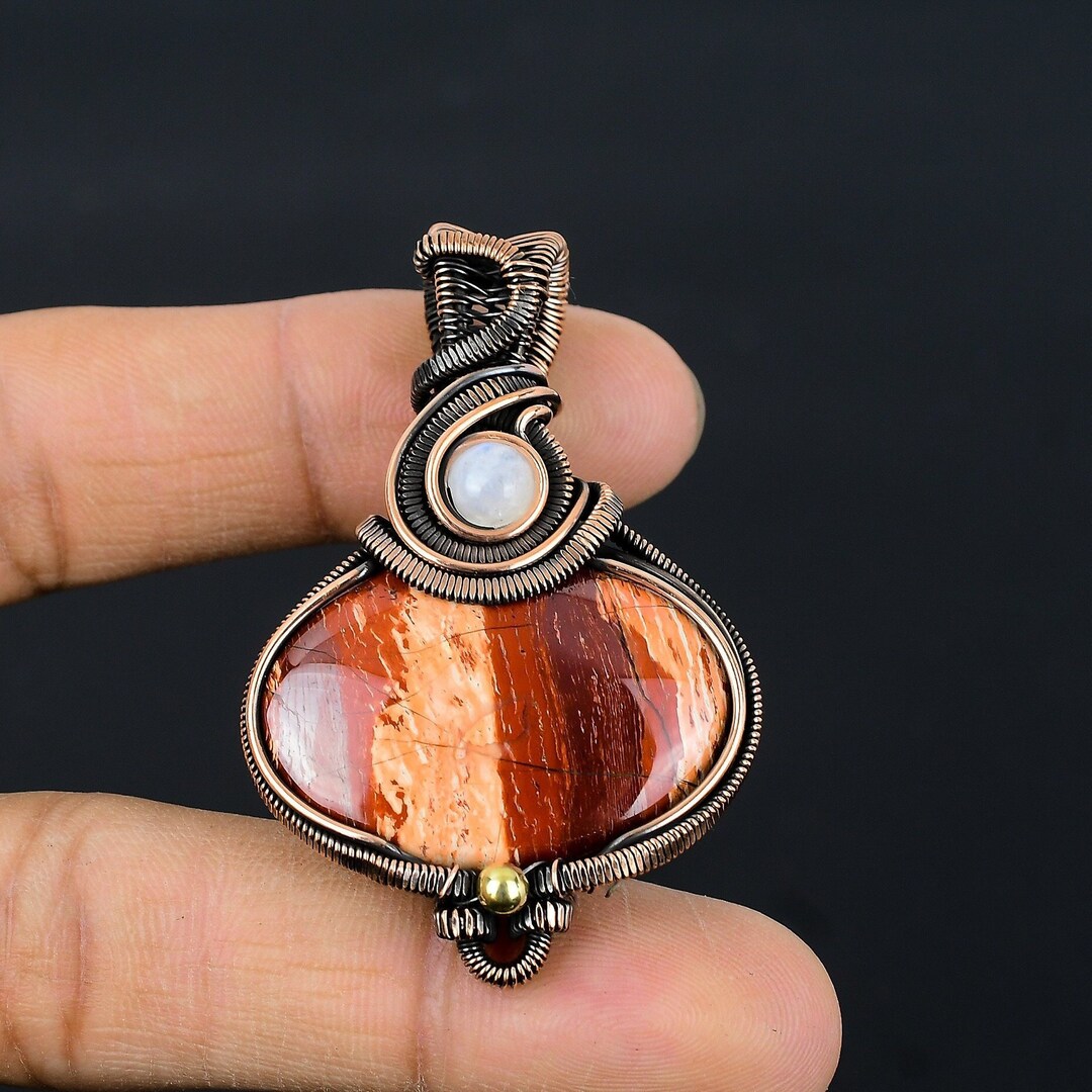 Red River Jasper Copper Pendant Red Snake Skin Copper Wire Wrapped ...