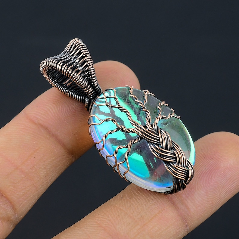 Copper Topaz Tree of Life Rainbow Mystic Topaz Gemstone Pendant Copper Wire Wrapped ...