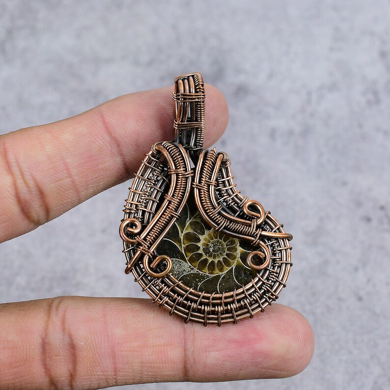 Ammonite Fossil Copper Pendant Copper Wire Wrapped Pendant - Etsy