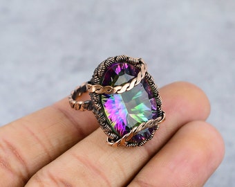 Rainbow Mystic Topaz Ring Copper Wire Wrapped Ring Copper Ring Mystic Topaz Gemstone Ring Handmade Mystic Topaz Jewelry All Size Available