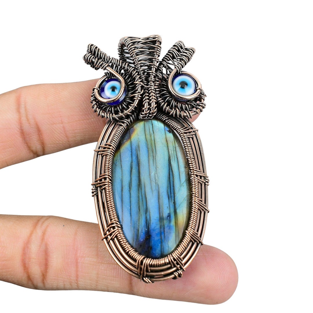 Buy Labradorite OWL Pendant, Blue Color Evil Eye Pendant, Copper Wire  Wrapped Jewelry, Handmade Owl Pendant Necklace, Unique Gifts for Her/him  Online