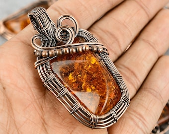 Beautiful Baltic Amber Pendant, Copper Wire Wrap Pendant Oxidized Copper Baltic Amber Pendant Copper Pendant Birthday & Wedding Gift For Her