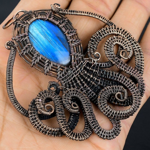 Collana Con Ciondolo In Pietra Naturale Labradorite – Avvolta In Filo Metallico, Lampo Di Luce Blu, Gioiello Artigianale Fai Da Te