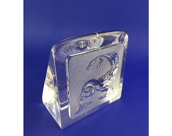 Vintage Nybro Sweden Crystal Paperweight, Paul Isling Zodiac Capricorn Art Glass