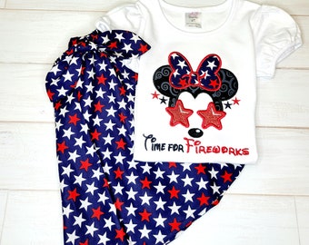 4th of July Girl Outfit, Minnie Mouse Outfit, Girls skirts and shirts, Patriotic Outfit for Girls