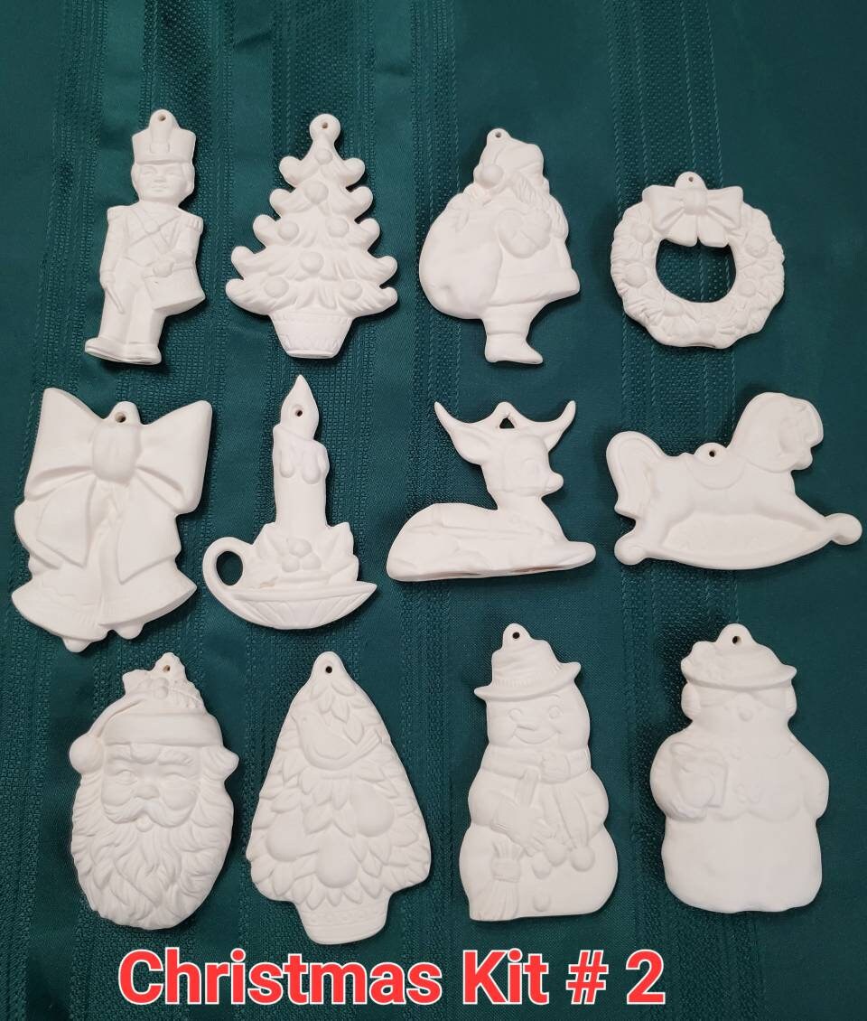 Syhood 24 Pcs Ceramic to Paint Christmas Ornaments Crafts for Kids Paint  Your Own Kit DIY Ceramics Santa Snowmen Gingerbread Men Ceramic Christmas