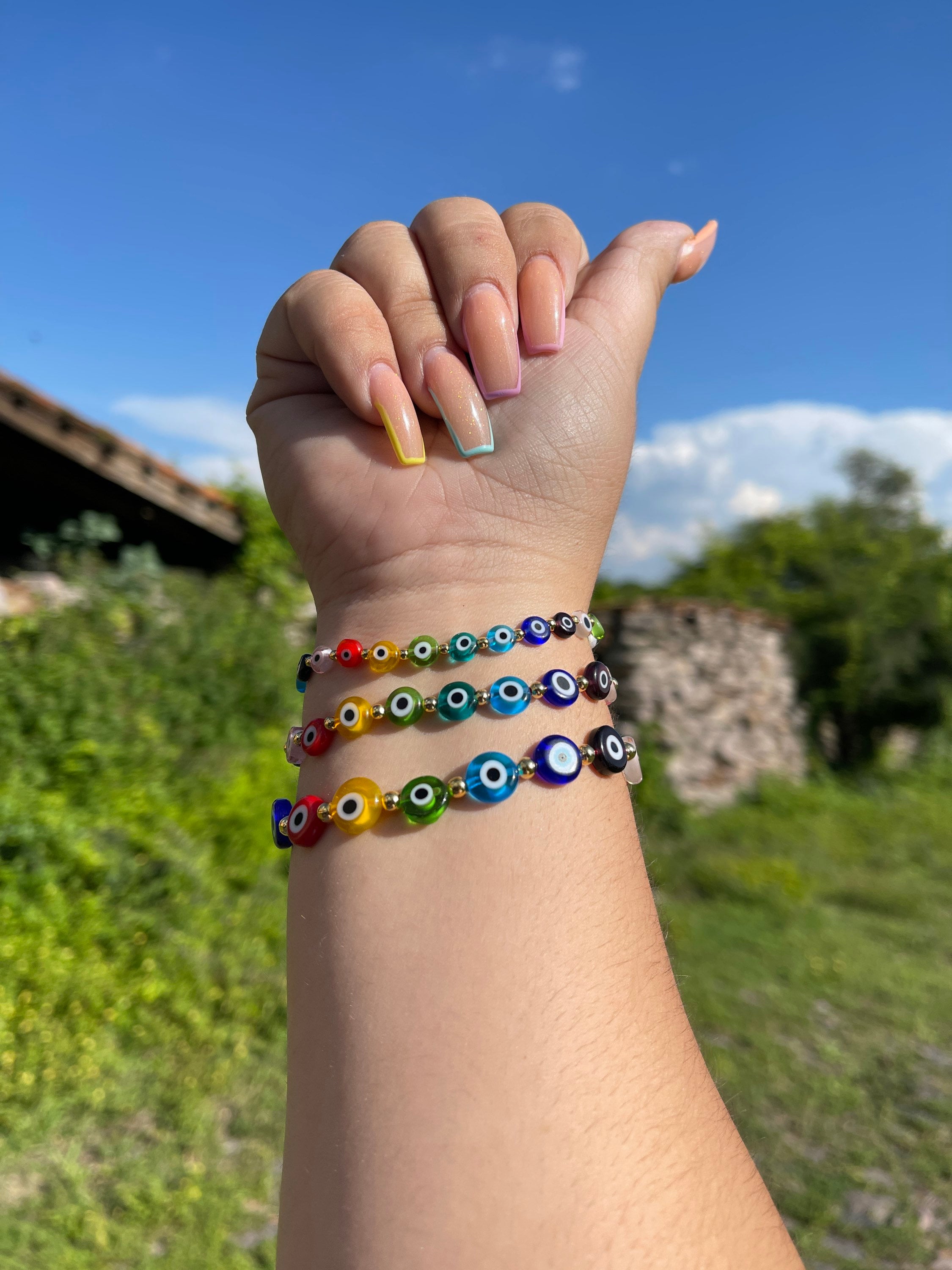 Multi color evil eye bracelet - Etsy 日本
