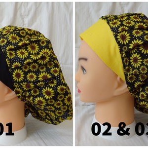 Reversible Bouffant Scrub Cap, Sunflower Bouffant Scrub Cap, Medical Hat, Surgeon Cap, Scrub Caps for Women or Men