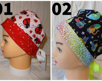 Reversible Scrub Caps, Animal Reversible Scrub Caps, Cat Scrub Caps, Ladybug Scrub Caps, Medical Caps, Surgical Hats