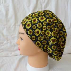 Satin Lined Euro Scrub Cap, Sunflower Euro Scrub Cap, Medical Hat, Surgeon Cap, Scrub Hat with Adjustble Toggle, Scrub Caps for Women or Men
