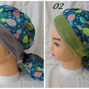 Satin Lined Ponytail Scrub Cap, Pineapples Ponytail Scrub Cap, Medical Cap, Surgical Hat, Scrub Cap for Women or Men