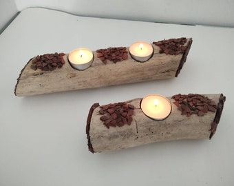 Handgemachte Treibholz Kerzenhalter Set von 2 Haus zurückgefordert Holz Dekor romantische Tee Licht Geschenk