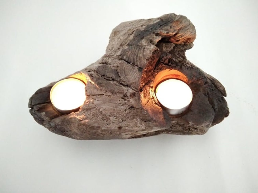 Handmade Driftwood Candle Holder Home Reclaimed Wood Decor Romantic Tea ...