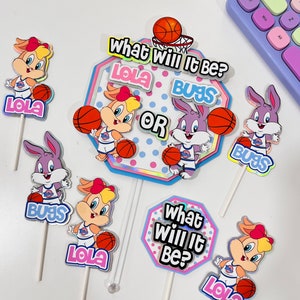 Gender reveal cake topper, Space Jam Cake topper, Space Jam gender reveal, looney toons cake topper,gender reveal cupcake toppers, gender re