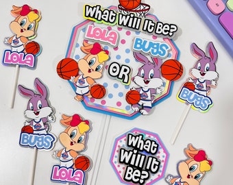 Gender reveal cake topper, Space Jam Cake topper, Space Jam gender reveal, looney toons cake topper,gender reveal cupcake toppers, gender re
