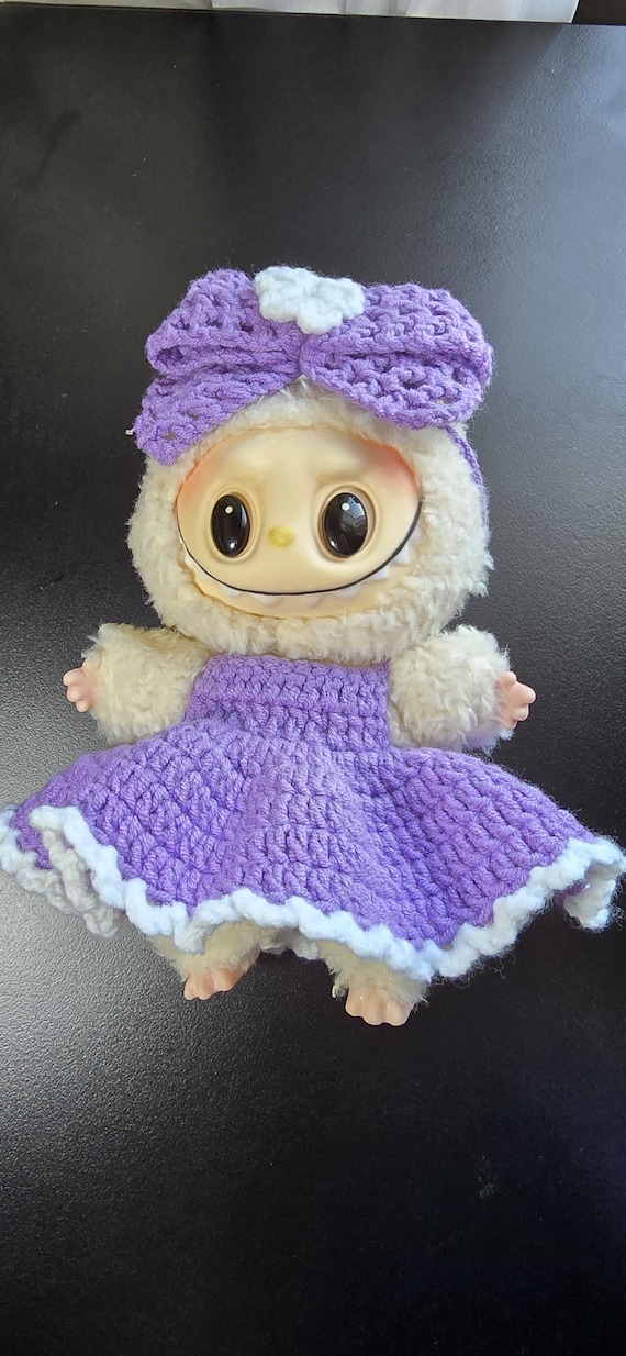 labubu purple dress Purple Dress with Hairbow Necklace Bag Keychain Labubo Clothes Labubo Clothing Macaron Clothes for Labubo Purple Dress + Hairbow
