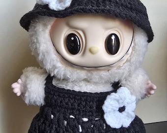 Crochet overall outfit & hat for Labubu