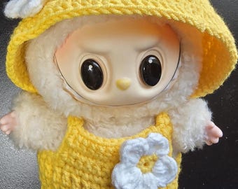 Crochet overall outfit & hat for Labubu