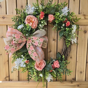 Spring Grapevine Wreath: 18&quot; Front Door Decor with Bow
