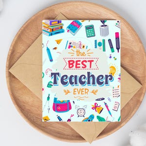 Carte de voeux Le meilleur professeur de tous les temps - Mignonne 4,25 x 5,5 pouces avec enveloppe d'artisanat incluse - Parfaite pour remercier