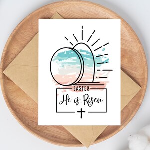 Tarjeta de felicitación "Él ha resucitado" / Tarjeta cristiana de Pascua / 4,25 x 5,5 pulgadas / Incluye sobre para manualidades