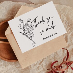Set di biglietti di ringraziamento personalizzati per matrimonio - Formato A2 minimalista con buste in carta kraft - Nomi personalizzati, design elegante