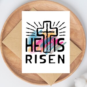 Tarjeta de felicitación "Él ha resucitado" / Tarjeta cristiana de Pascua / 4,25 x 5,5 pulgadas / Incluye sobre para manualidades