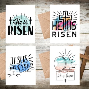 Juego de tarjetas de felicitación "Él ha resucitado" / Tarjetas cristianas de Pascua / 4 diseños, 4,25 x 5,5 pulgadas con sobres para manualidades