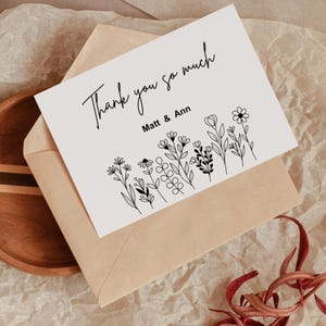 Set personalisierter Danksagungskarten zur Hochzeit – Minimalistisches A2-Format mit Kraftpapier Umschlägen – Benutzerdefinierte Namen, elegantes Design