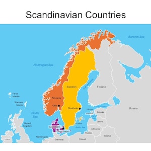 Carte PowerPoint modifiable des pays scandinaves, y compris la Norvège, la Suède, le Danemark et les pays environnants