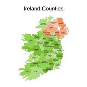 Bewerkbare kaart van Ierland PPT – provincies en provincies in het Engels en Iers – aanpasbare PowerPoint-sjabloon