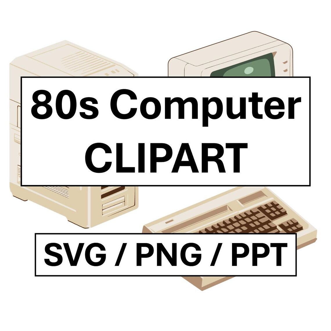 1980s Computer Clipart Bundle – Retro CRT Monitor, Tower PC & Keyboard ...