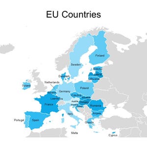 Bearbeitbare Power Point Landkarte der EU-Länder - Länder der Europäischen Union, einschließlich Österreich, Belgien, Bulgarien, Kroatien, Tschechische Republik, Dänemark ...