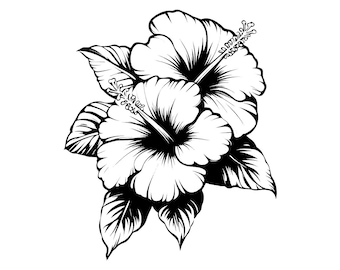ハイビスカスの花のタトゥークリップアート – 白黒ベクターステッカー