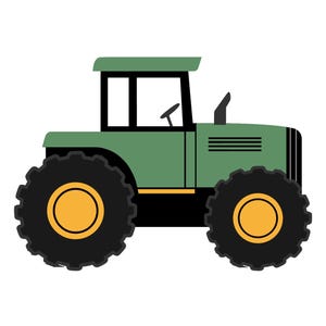 Grüner und gelber Traktor Clipart - Flaches Vektordesign, PNG SVG Power Point