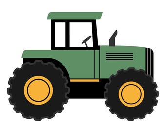 Green and Yellow Tractor Clipart – Flat Vector Design, PNG SVG PowerPoint