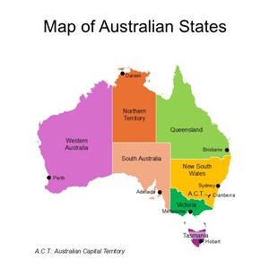Carte PowerPoint modifiable de l'Australie avec les États et les capitales - Personnalisable pour les projets, l'enseignement et les affaires