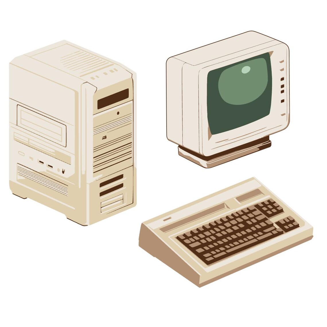 1980s Computer Clipart Bundle – Retro CRT Monitor, Tower PC & Keyboard ...