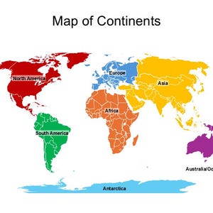 Redigerbar PowerPoint-karta över 7 kontinenter – Inkluderar Nordamerika, Sydamerika, Europa, Asien, Afrika, Oceanien och Antarktis