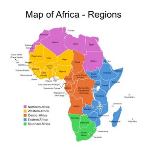 Editable PowerPoint Map of African Countries with Names – including: Northern, Western, Central, Eastern, Southern Africa PLUS Country Flags