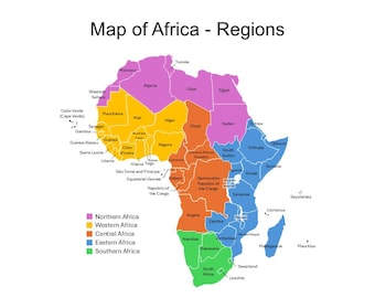 Editable PowerPoint Map of African Countries with Names – including: Northern, Western, Central, Eastern, Southern Africa PLUS Country Flags